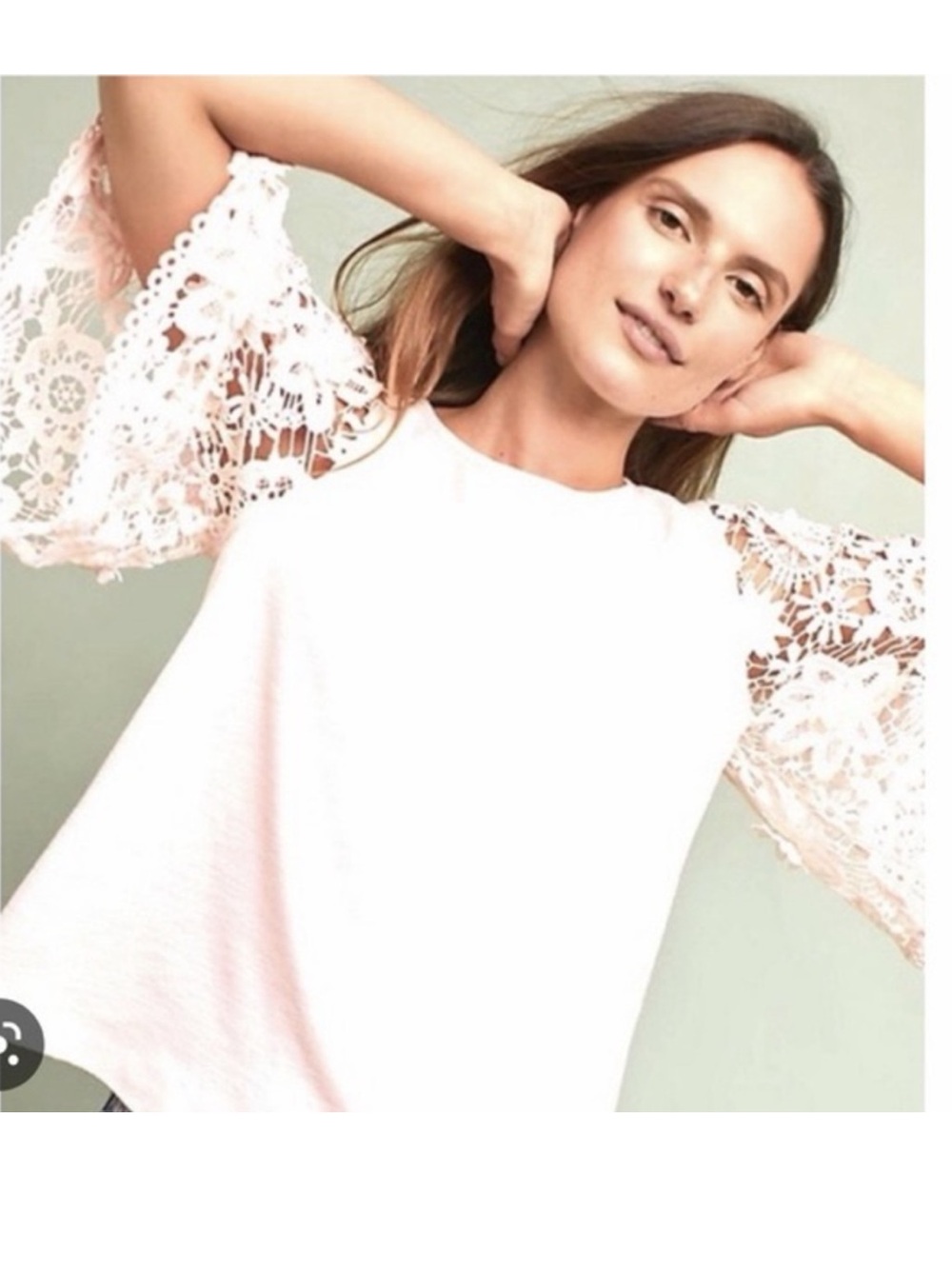 Anthropologie  Women's White Lace Sleeve Knit Top -